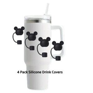 Drinking Straw Covers Black Silicone Mouse